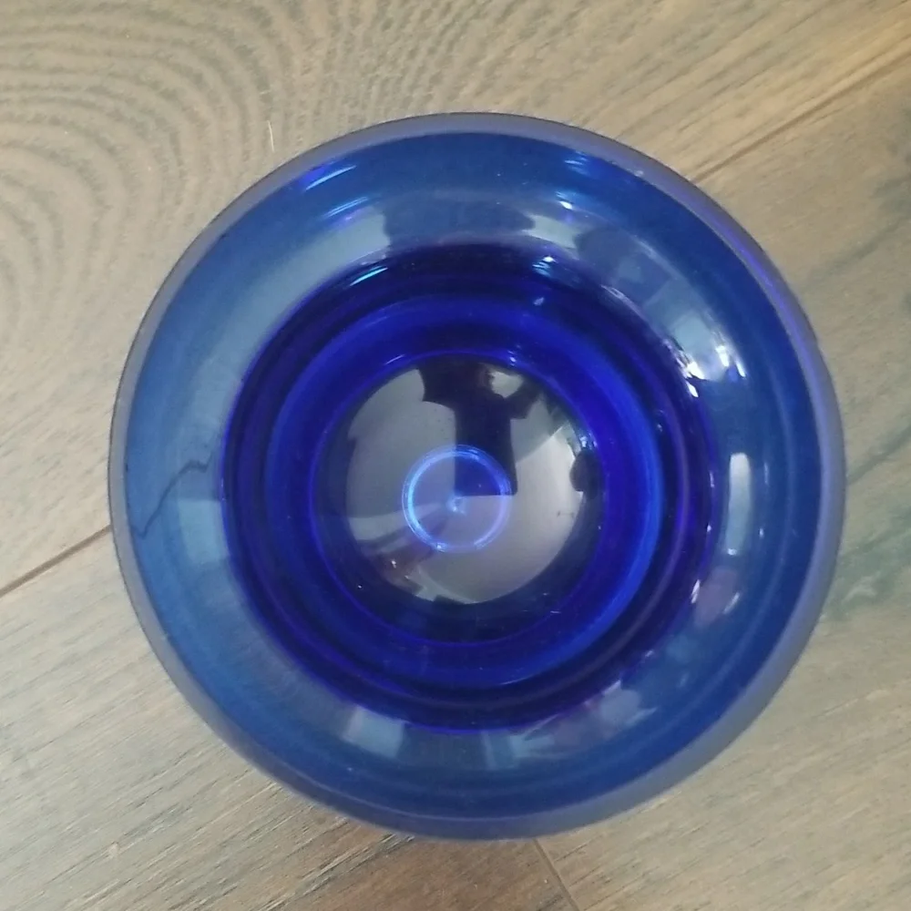 Krosno vintage blown cobalt blue glass candle holder controlled bubble.